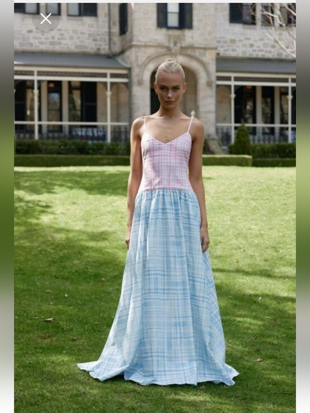 ASTON STUIO Pink & Blue Plaid Spaghetti Strap Maxi Dress